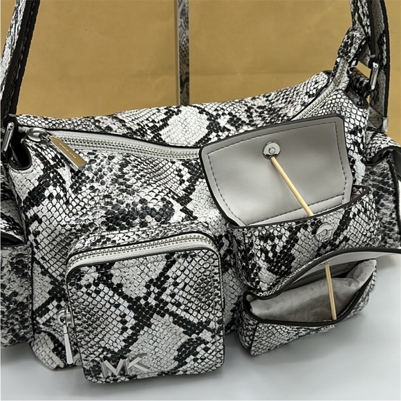 Michael Kors Snake Print Shoulder Bag - Black and White - Picture 9 of 16